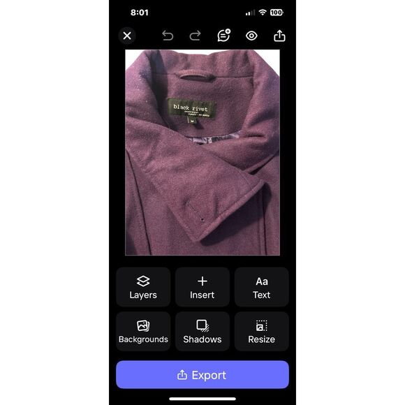 Black Rivet Dark Purple/EggPlant Wool Blend Belted Pea Coat, Size M. - Picture 3 of 10